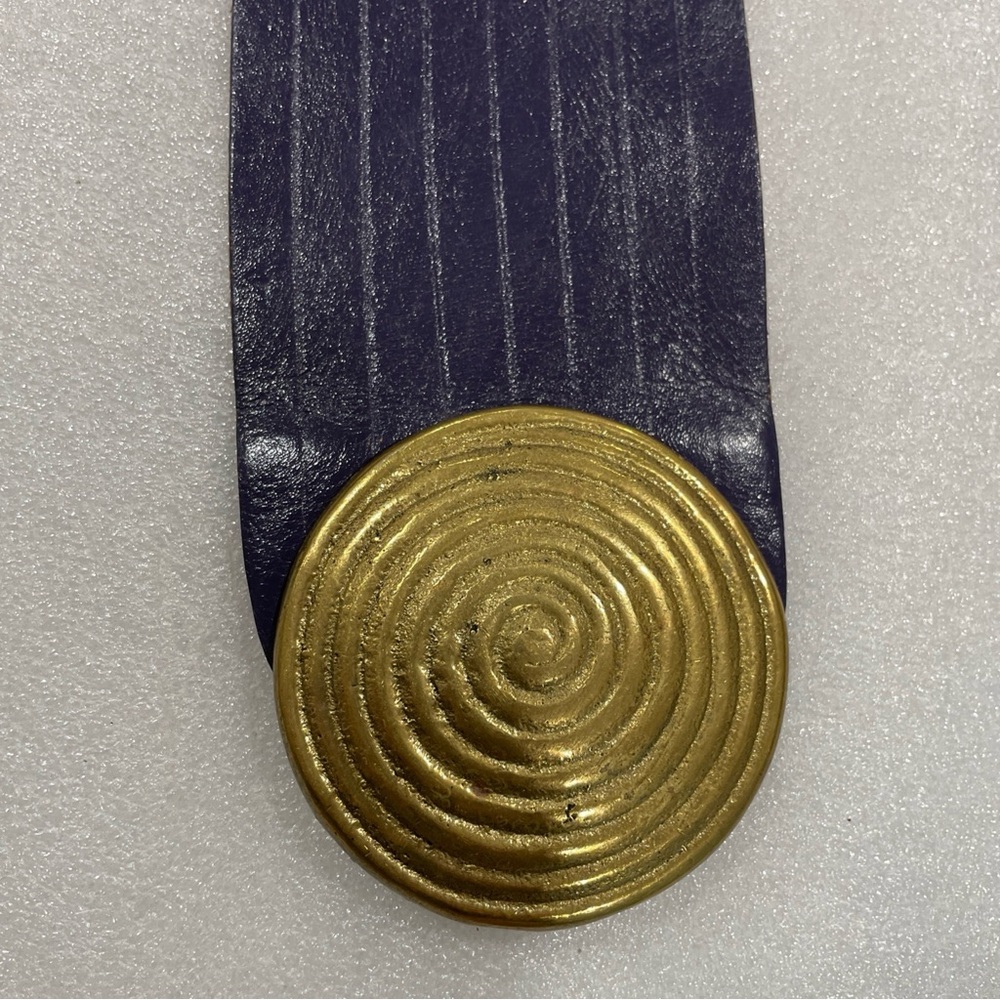 Handcrafted Purple Leather 3”Wide Belt Large Brass Circular Pin Buckle 29-32” - Picture 4 of 8